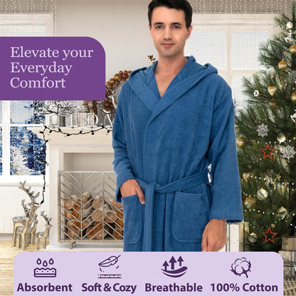 TowelSelections Mens Hooded Robe Cotton Terry Cloth Towel Bathrobe Soft Shower Bath Robes for Men XS to 4X