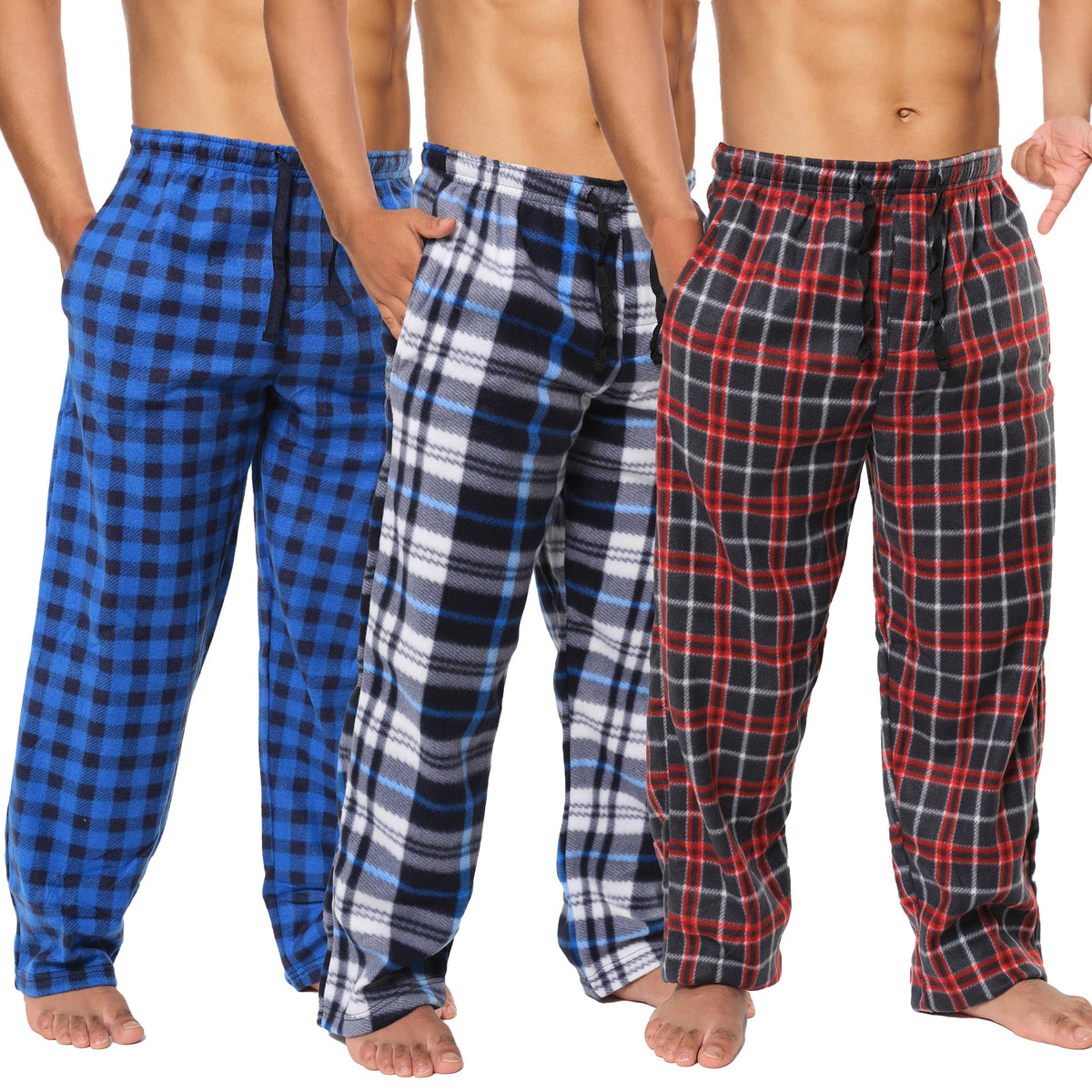 Active Club 3 Pack Mens Fleece Pajama Pants - Plaid Lounge (S- 3X)