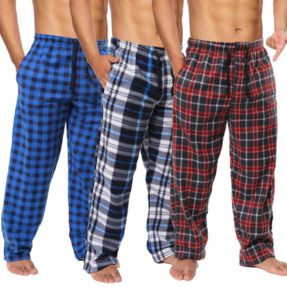 Active Club 3 Pack Mens Fleece Pajama Pants - Plaid Lounge (S- 3X)
