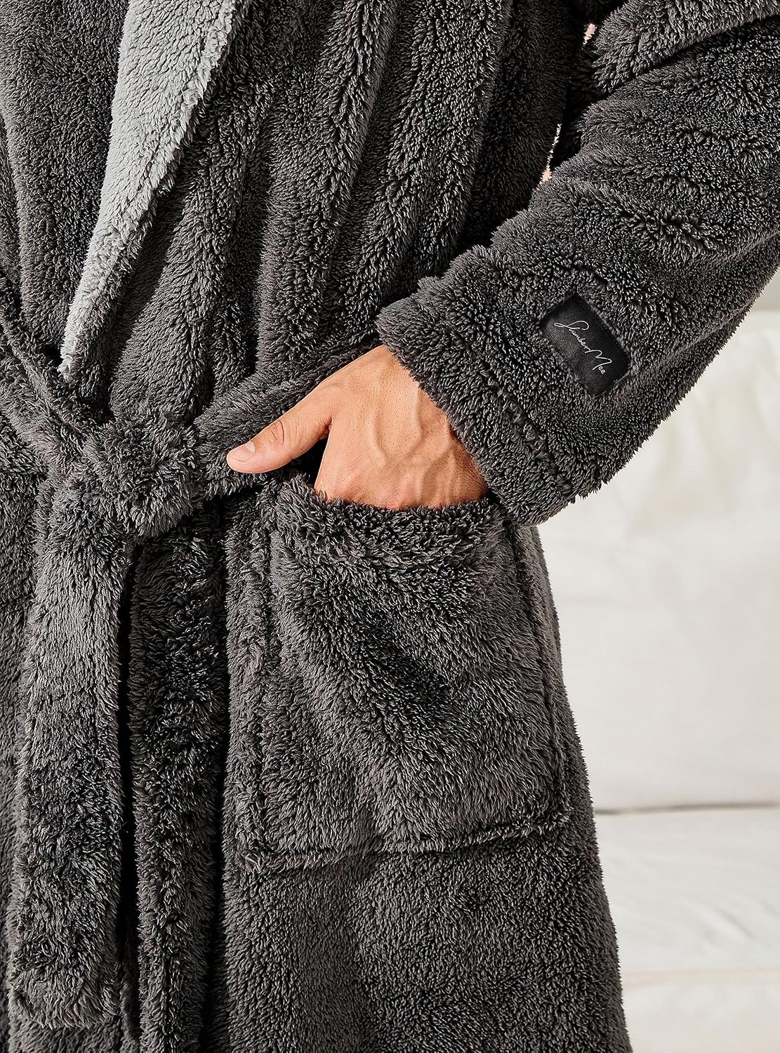 SlumberMee Mens Hooded Robe Heavyweight Plush Fleece Full Length Bathrobe
